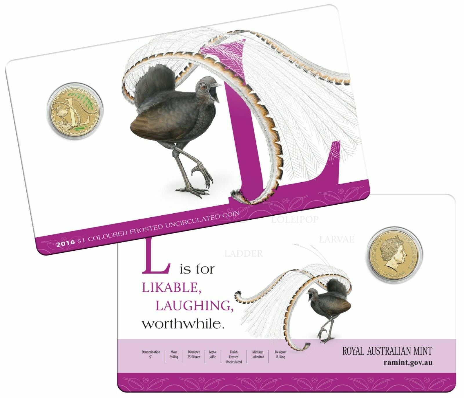 2016 Alphabet Collection Letter L $1 Coloured Frosted Coin RAM