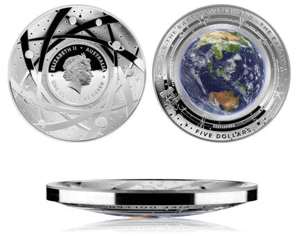 2018 The Earth & Beyond “EARTH” $5 coloured fine silver proof domed coin.