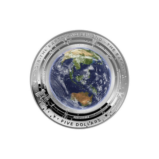 2018 The Earth & Beyond “EARTH” $5 coloured fine silver proof domed coin.