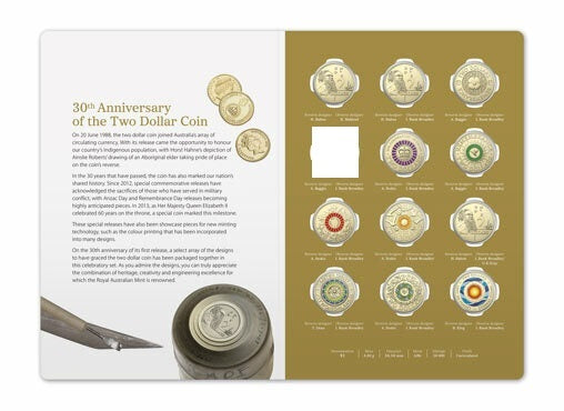 2018 $2 11 Coin Coloured Uncirculated Set (30th Anniversary of the $2 coin) * Missing red poppy*
