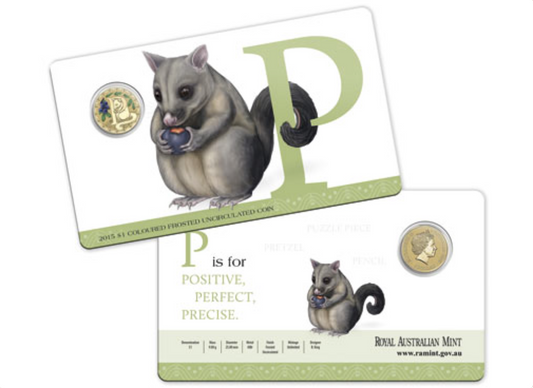 2015 Alphabet Collection Letter P $1 Coloured Frosted Coin RAM
