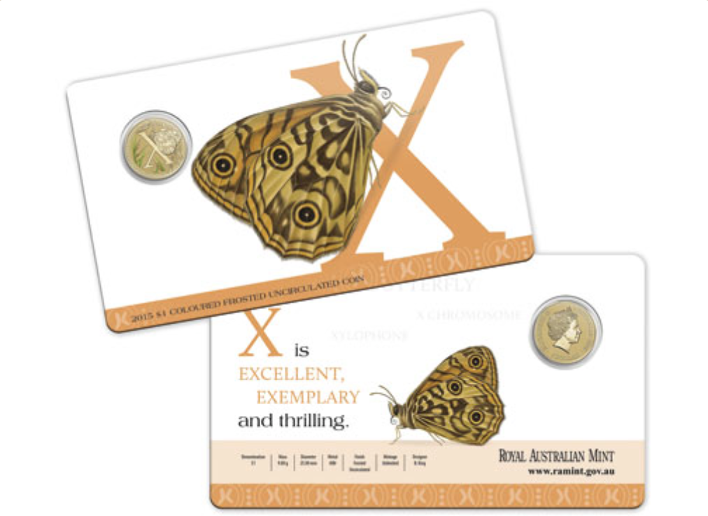 2015 Alphabet Collection Letter X $1 Coloured Frosted Coin RAM