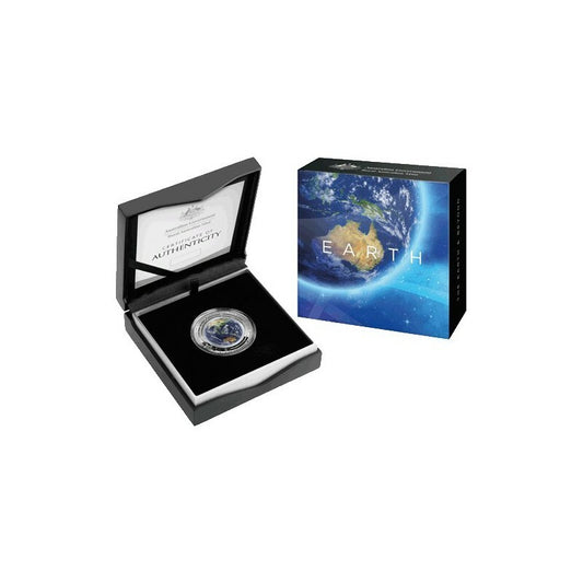 2018 The Earth & Beyond “EARTH” $5 coloured fine silver proof domed coin.