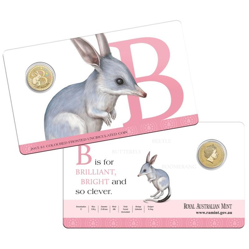2015 Alphabet Collection Letter B $1 Coloured Frosted Coin RAM