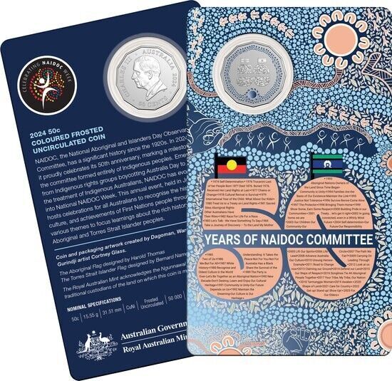 2024 50 Years of NAIDOC Committee Coloured Frosted Uncirculated 50c 