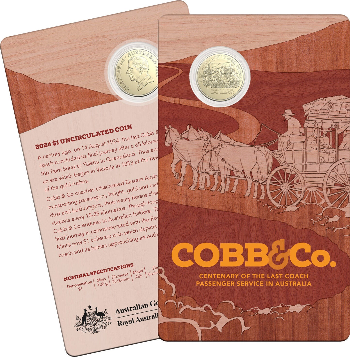 2024 Centenary of the Last Passenger Service in Australia $1 Cobb and Co Uncirculated coin