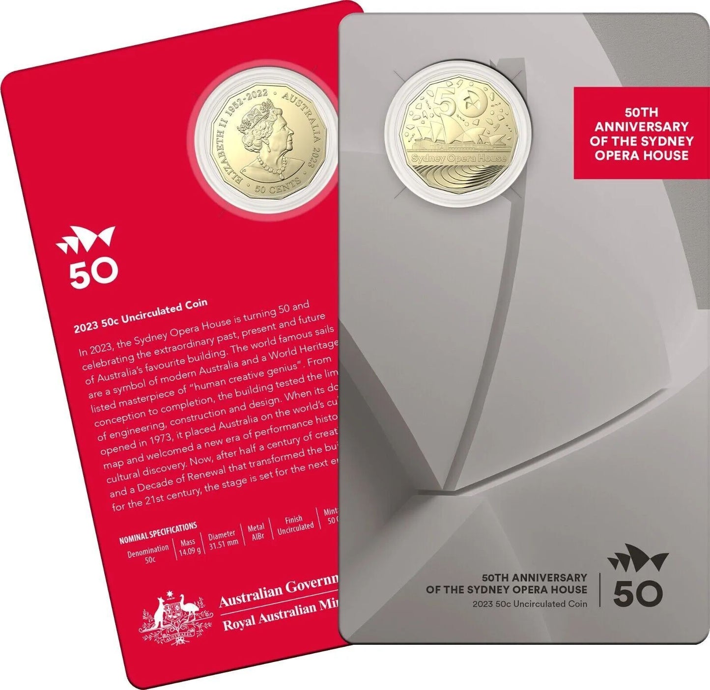 2023 50th Anniversary of The Sydney Opera House 50c uncirculated coin