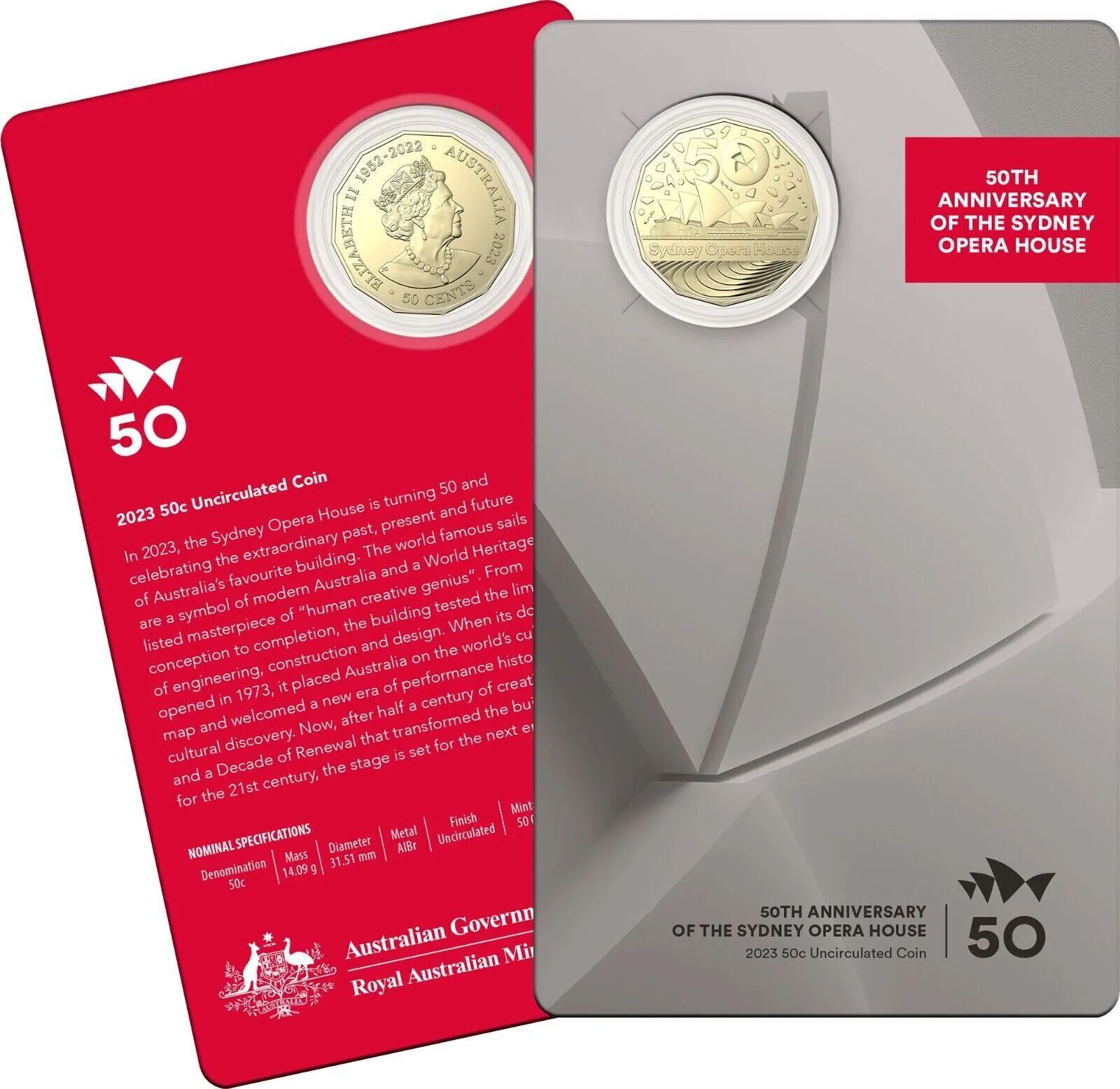 2023 50th Anniversary of The Sydney Opera House 50c uncirculated coin