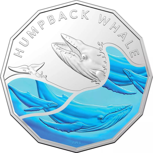2023 Australian Antarctic Territory Humpback Whale Coloured Uncirculated 50c 